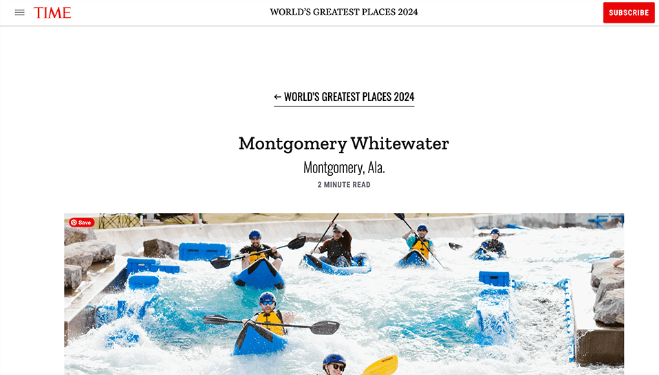 TIME Magazine names Montgomery Whitewater 2024 World's Greatest Places